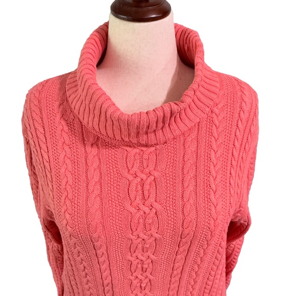 Plus Size 1X Amazon Essentials Cable Turtleneck Sweater — Coral Pink - Picture 2 of 6